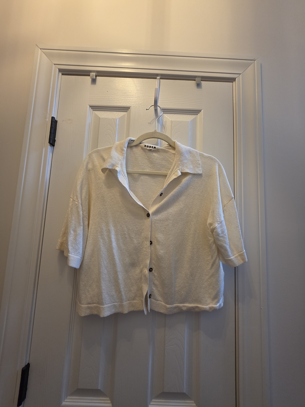 Boden Linen Button Front Cardigan in Cream Size Small